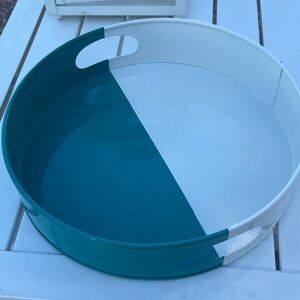 Teal and White Dual-Tone metal Serving Tray